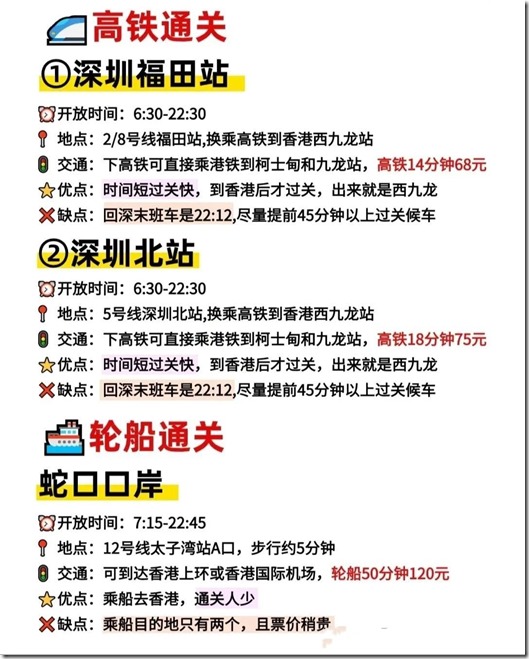 深圳到香港入境指南 地铁通关 高铁通关 轮船通关 巴士通关 深圳到香港出行之前的准备