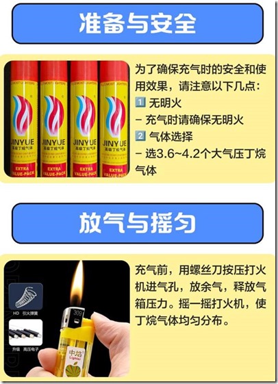 火机充气教程  打火机充气正确手法 打火机充气注意事项  打火机充气前提是安全第一 ！